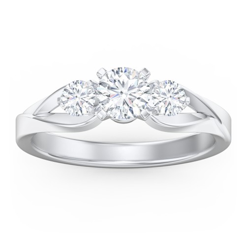 3-Stone Diamond Engagement Ring with Twisted Split Shank – 14K White Gold with Diamond