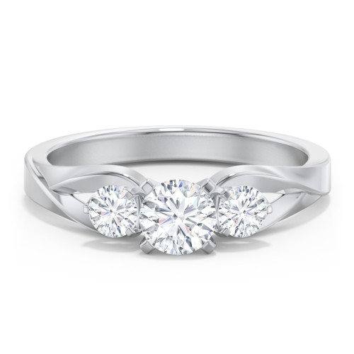 3-Stone Diamond Engagement Ring with Twisted Split Shank – 14K White Gold with Diamond