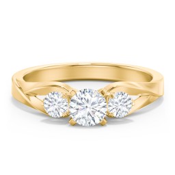 3-Stone Diamond Engagement Ring with Twisted Split Shank in 10K Solid Yellow Gold