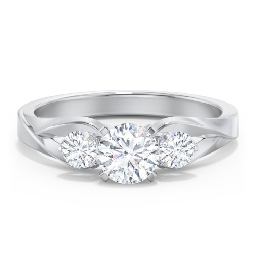 3-Stone Diamond Engagement Ring with Twisted Split Shank – 14K White Gold with Diamond