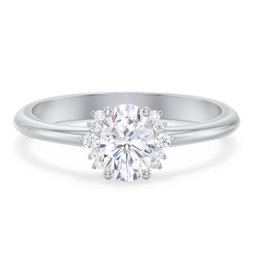 Modern Oval Engagement Ring with Side Accents – 14K White Gold with Diamond