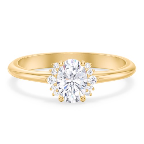 Modern Oval Engagement Ring with Side Accents – 10K Yellow Gold with Diamond