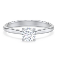 Modern Round Solitaire Engagement Ring – 14K White Gold