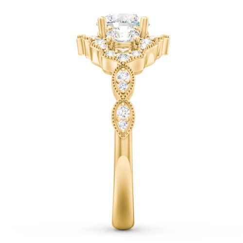 Vintage 3 Stone Engagement Ring with Accents – 10K Yellow Gold with Diamond