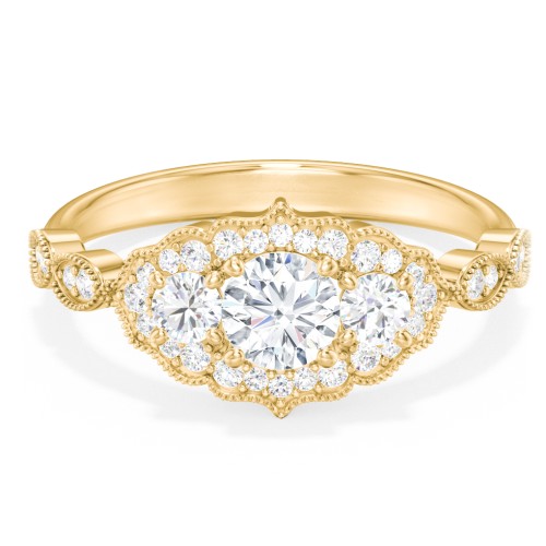 Vintage 3 Stone Engagement Ring with Accents – 10K Yellow Gold with Diamond