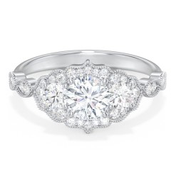 Vintage 3 Stone Engagement Ring with Accents – 14K White Gold with Diamond