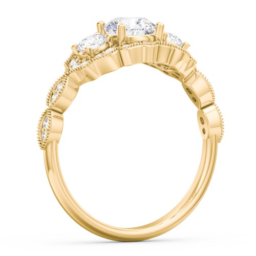 Vintage 3 Stone Engagement Ring with Accents – 10K Yellow Gold with Diamond