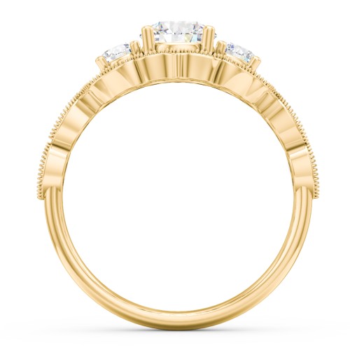 Vintage 3 Stone Engagement Ring with Accents – 10K Yellow Gold with Diamond