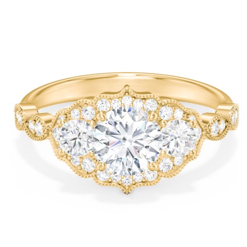 Vintage 3 Stone Engagement Ring with Accents – 10K Yellow Gold with Diamond