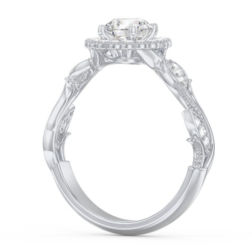 Leaf & Vine Halo Solitaire Engagement Ring – 14K White Gold with Diamond