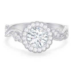 Leaf & Vine Halo Solitaire Engagement Ring