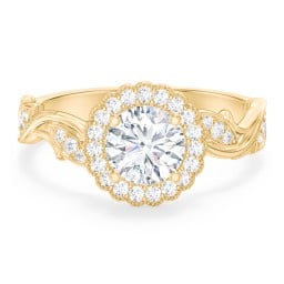 Leaf & Vine Halo Solitaire Engagement Ring