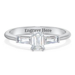 3 Stone Engagement Ring with Tapered Baguettes