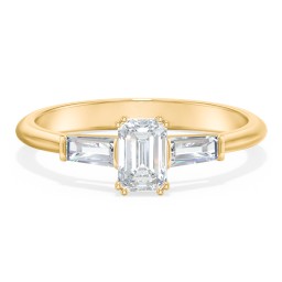3 Stone Engagement Ring with Tapered Baguettes in 10K Solid Yellow Gold
