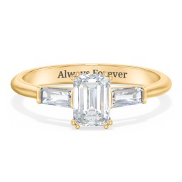 3 Stone Engagement Ring with Tapered Baguettes in 10K Solid Yellow Gold with 04DIAM-EM-1.00-SI1-G-G and Diamond