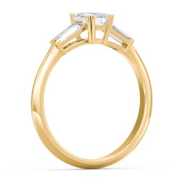 3 Stone Engagement Ring with Tapered Baguettes in 10K Solid Yellow Gold