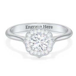 Lotus Halo Diamond Engagement Ring