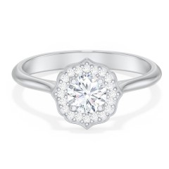 Lotus Halo Diamond Engagement Ring – 14K White Gold with Diamond
