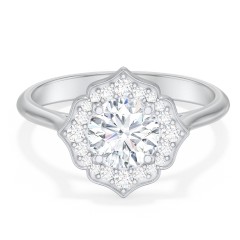 Lotus Halo Diamond Engagement Ring – 14K White Gold with Diamond