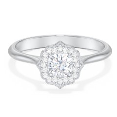 Lotus Halo Diamond Engagement Ring – 14K White Gold with Diamond