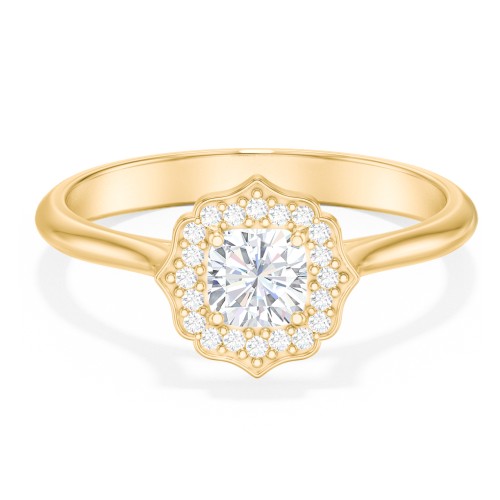 Lotus Halo Diamond Engagement Ring – 10K Yellow Gold with Diamond