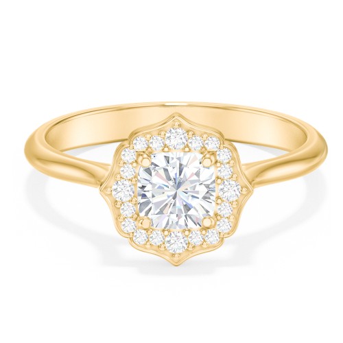 Lotus Halo Diamond Engagement Ring – 10K Yellow Gold with Diamond