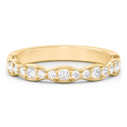 Scalloped Multi-Stone Half Eternity Wedding Band in 10K Solid Yellow Gold