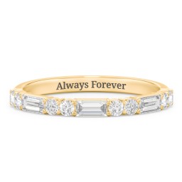 Baguette & Round Stone Half Eternity Wedding Band - 1/2 ct. tw. in 10K Solid Yellow Gold with Diamond
