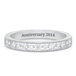 Milgrain Half Eternity Wedding Band with Diamond Accents