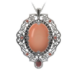 Murdoch Mysteries - Oval Cabochon Pendant in 925 Sterling Silver with Orange Moonstone and Garnet