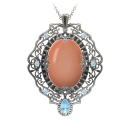 Murdoch Mysteries - Oval Cabochon Pendant in 925 Sterling Silver with Orange Moonstone and Blue Topaz