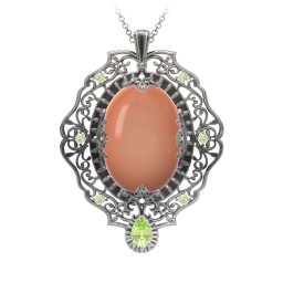 Murdoch Mysteries - Oval Cabochon Pendant in 925 Sterling Silver with Orange Moonstone and Peridot