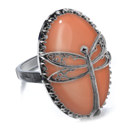 Murdoch Mysteries - Moonstone Dragonfly Ring in 925 Sterling Silver with White Rainbow Moonstone