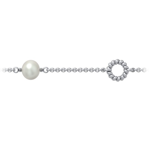 Sterling Silver and Pearl Bracelet with Twisted Ring Charms – Sterling Silver