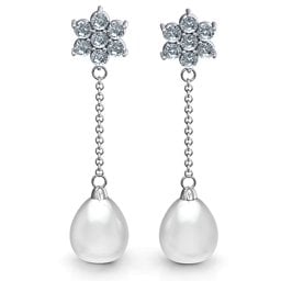 Freshwater Pearl Drop Earrings with Floral Detail