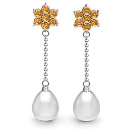 Freshwater Pearl Drop Earrings with Floral Detail