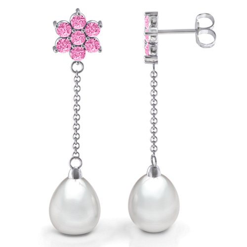 Freshwater Pearl Drop Earrings with Floral Detail