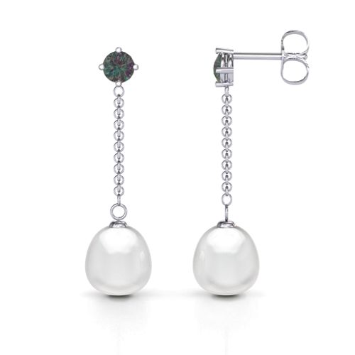 Elegant Solitaire Stud Freshwater Pearl Drop Earrings – Sterling Silver with Alexandrite