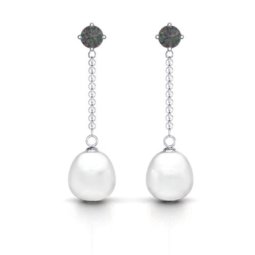 Elegant Solitaire Stud Freshwater Pearl Drop Earrings – Sterling Silver with Alexandrite
