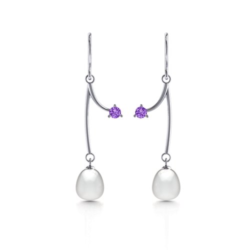 Freshwater Pearl Vine Earrings – Sterling Silver with Amethyst