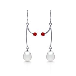 Freshwater Pearl Vine Earrings in 925 Sterling Silver with Garnet