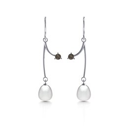 Freshwater Pearl Vine Earrings in 925 Sterling Silver with Smokey Quartz