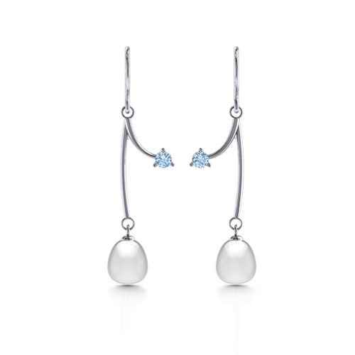 Freshwater Pearl Vine Earrings – Sterling Silver with Aquamarine