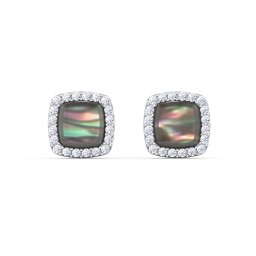 Black Mother of Pearl Halo Stud Earrings in 925 Sterling Silver