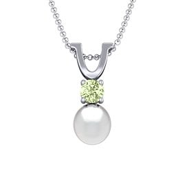 Round Solitaire with Freshwater Pearl Pendant Drop in 925 Sterling Silver with Peridot