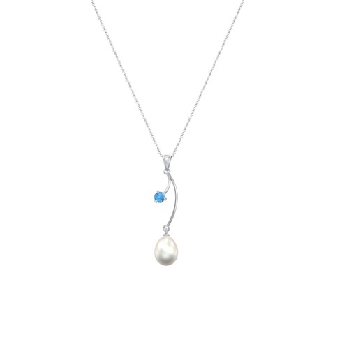Freshwater Pearl Vine Pendant – Sterling Silver with Blue Topaz