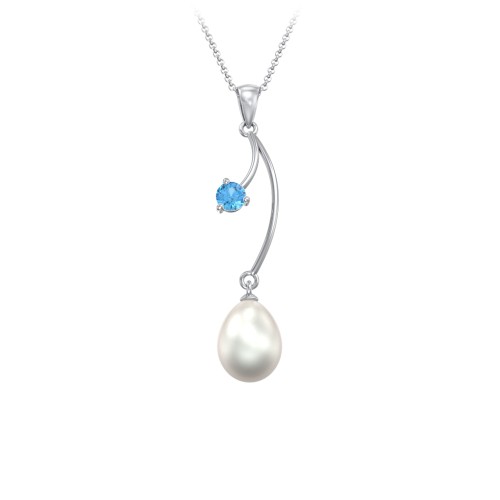 Freshwater Pearl Vine Pendant – Sterling Silver with Blue Topaz