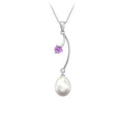 Freshwater Pearl Vine Pendant in 925 Sterling Silver with Amethyst