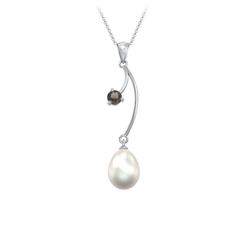 Freshwater Pearl Vine Pendant – Sterling Silver with Smokey Quartz
