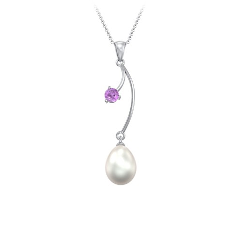 Freshwater Pearl Vine Pendant – Sterling Silver with Amethyst